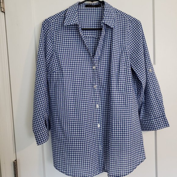 The Limited Tops - The Limited, Blue/White checkered button down, M